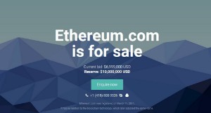 Ảnh của Tên miền “Ethereum.com” đang được rao bán với giá 10 triệu USD