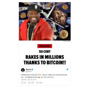 Ảnh của Rapper 50 Cent vô tình kiếm được 8 triệu USD từ Bitcoin