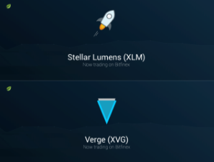 Ảnh của Bitfinex cho phép giao dịch Stellar và Verge với tiền mặt