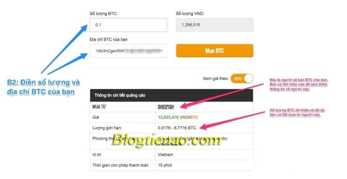 Nhập thông tin Bitcoin cần mua