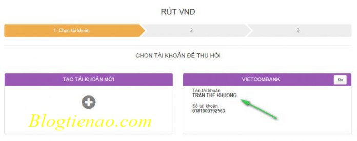 Rút tiền về Vietcombank