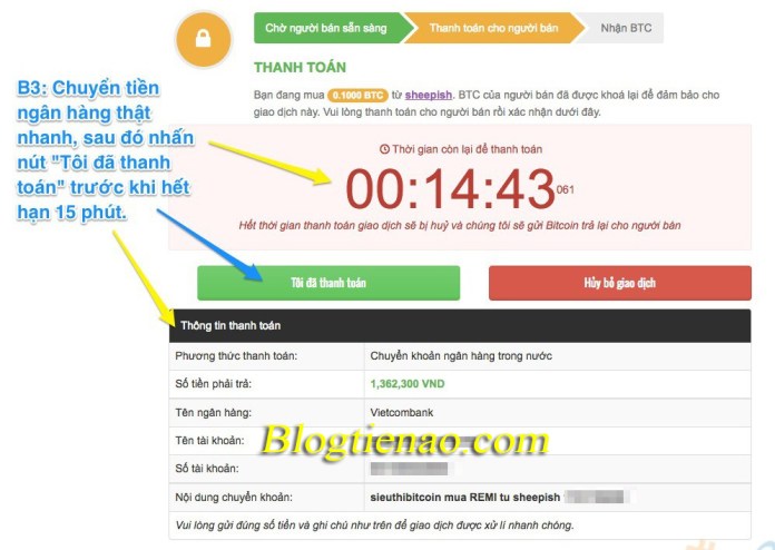 Thanh toán tiền cho người bán Bitcoin