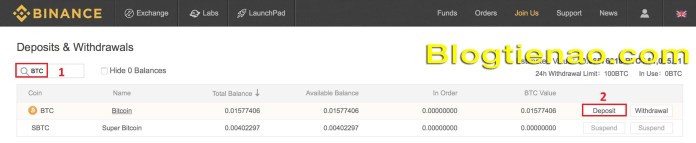 Nạp BTC và Binance. Ảnh 2