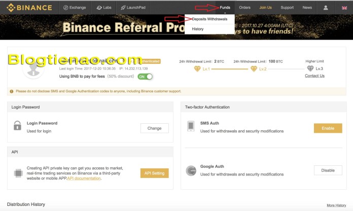 Nạp BTC và Binance. Ảnh 1
