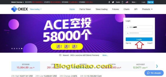 Đăng nhập vào OKEx