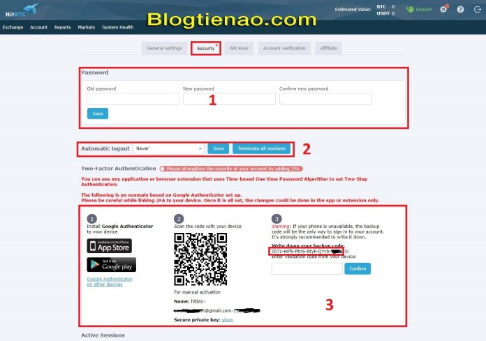Bảo mật tài khoản HitBTC. Ảnh 2