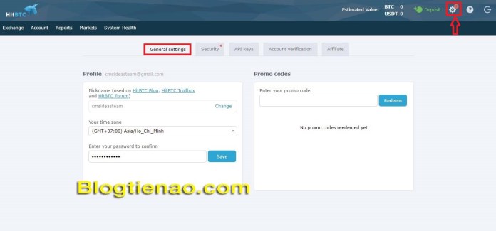 Bảo mật tài khoản HitBTC. Ảnh 1