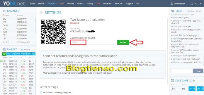 Bật bảo mật 2FA cho tài khoản YoBit. Ảnh 5