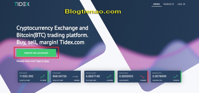Đăng ký tài khoản trên sàn Tidex. Ảnh 1