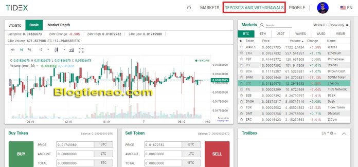 Nạp BTC vào Tidex. Ảnh 1