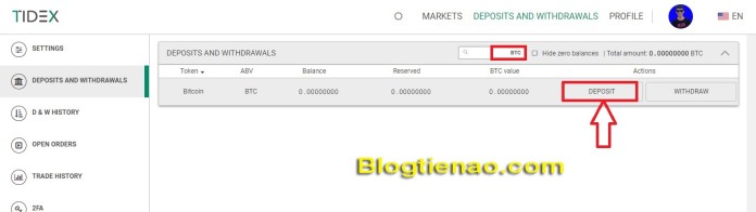 Nạp BTC vào Tidex. Ảnh 2