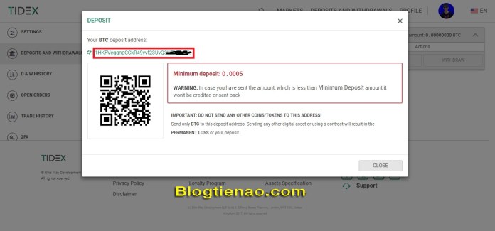 Nạp BTC vào Tidex. Ảnh 3