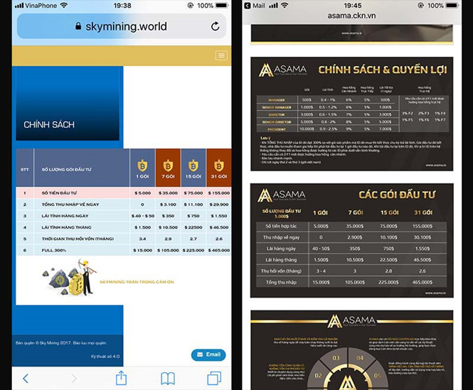Chính sách chia lãi của Sky mining và Asama