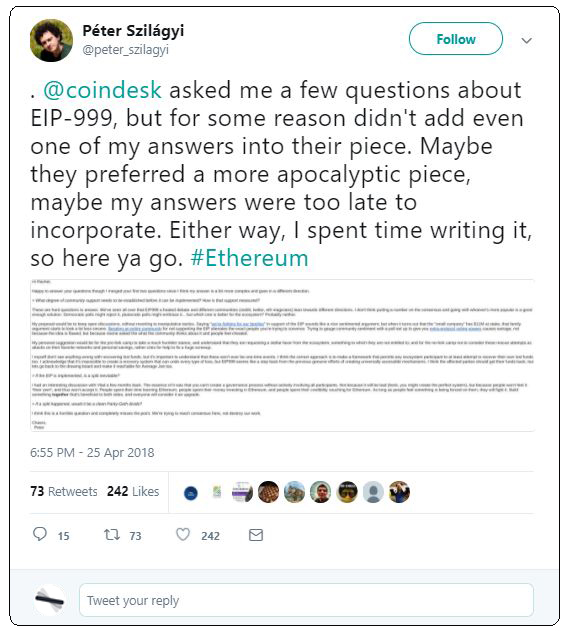 Péter Szilágyi CoinDesk Tweet