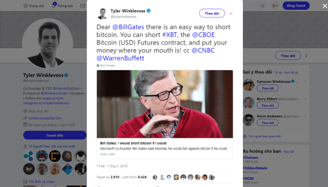 Anh em Winklevoss: “Nói là một chuyện, làm là chuyện khác – Bill Gates có ngon thì bỏ tiền thật để short Bitcoin đi!”