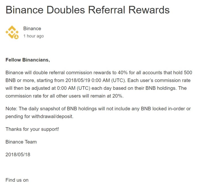 Thông báo mới nhất từ Binance
