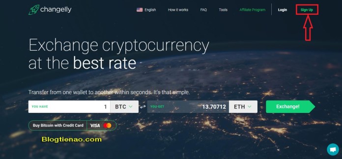 Đăng ký tài khoản Changelly. Ảnh 1