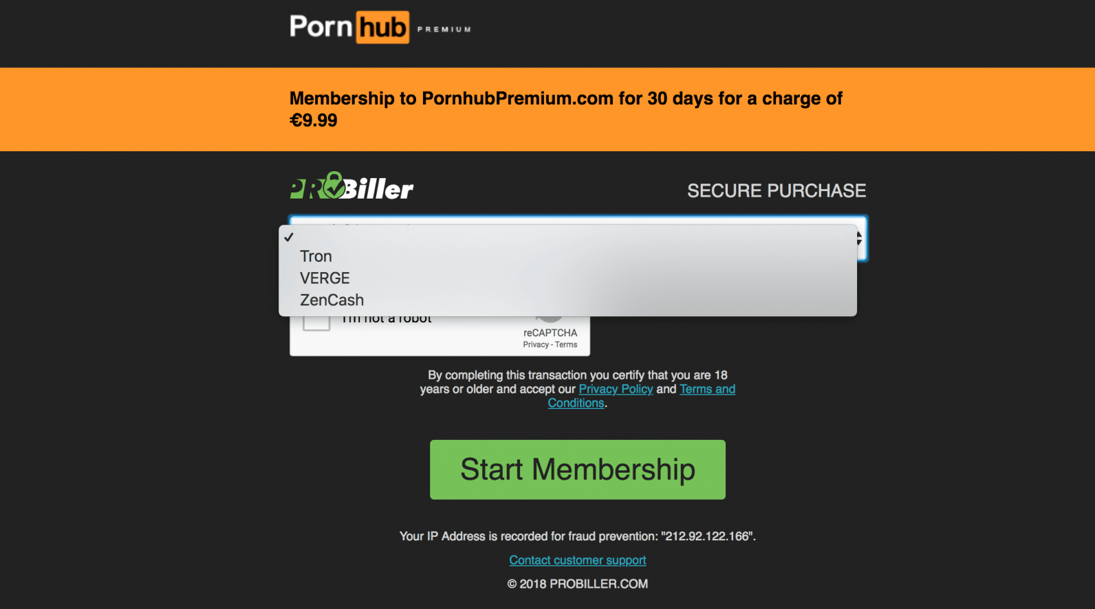 Ít hơn 1% số người dùng Pornhub đăng ký thanh toán bằng tiền điện tử