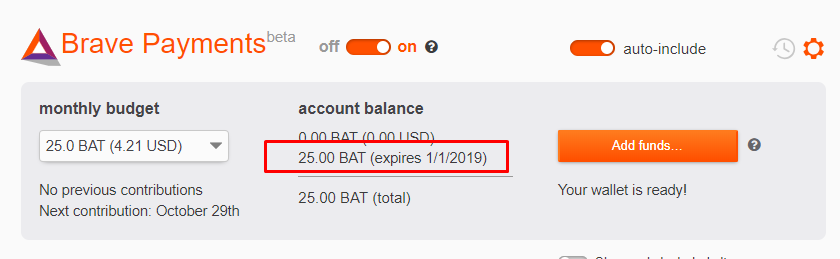 Đã nhận 25 BAT Token miễn phí.