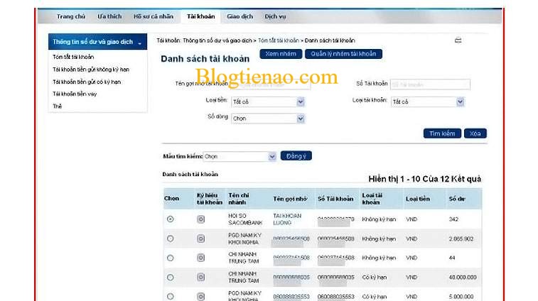 danh sach tai khoan sacombank