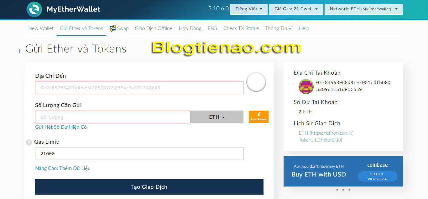 Cách nhận ETH trên Myetherwallet