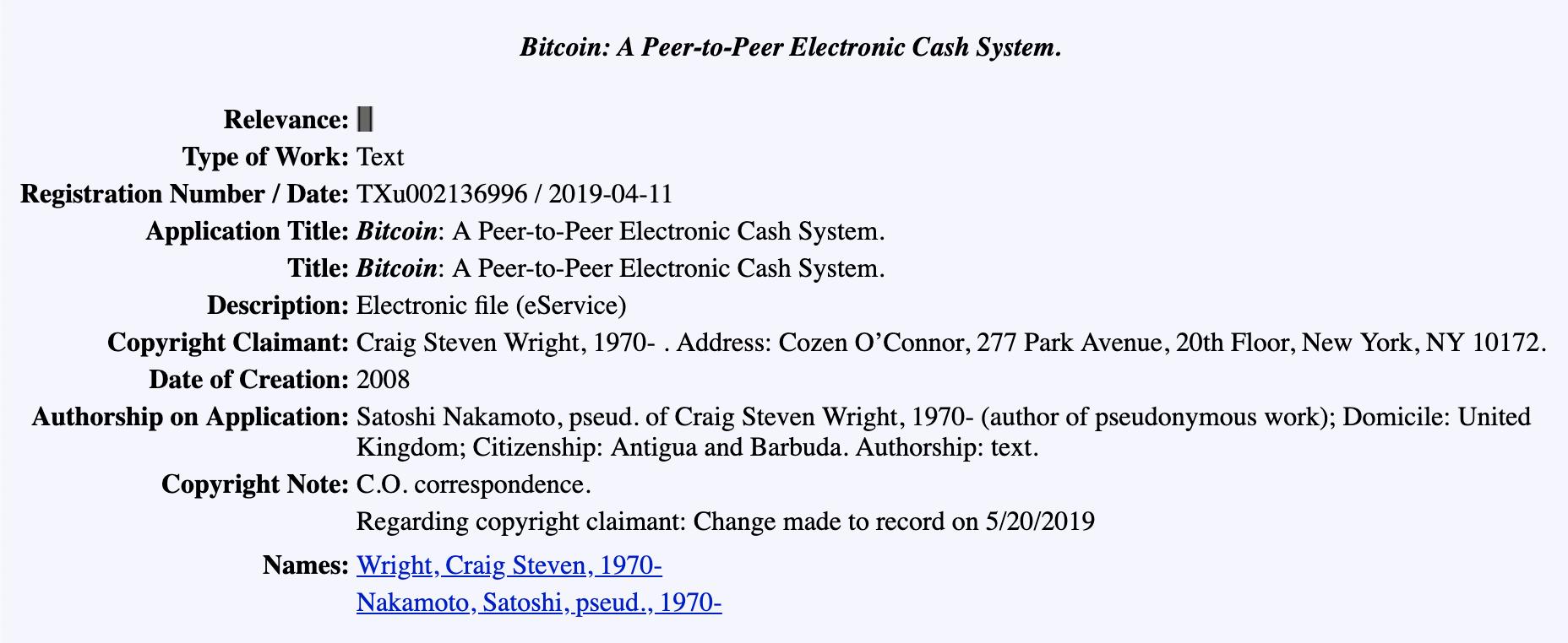 Craig Wright nộp đơn đăng ký quyền tác giả cho whitepaper của Bitcoin