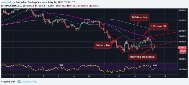 Bitcoin chạm đáy của 3 tuần, đứng trước nguy cơ giảm xuống thấp hơn $8,000